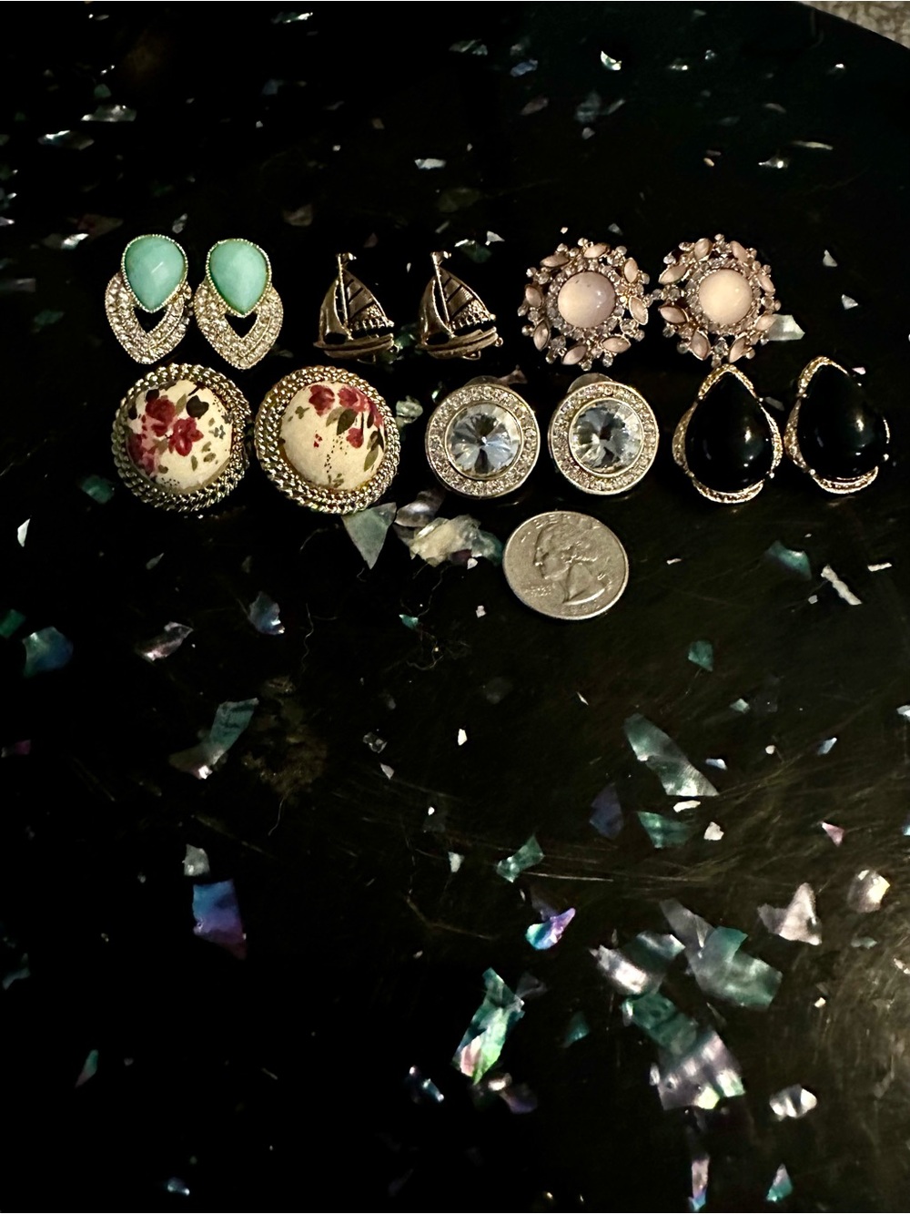 Assorted Women's Stud Earring Set - Mint, Pink, Black, Floral, Gold